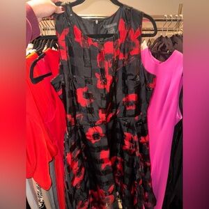 Suzy Shier Black and Red Patterned Mini Dress